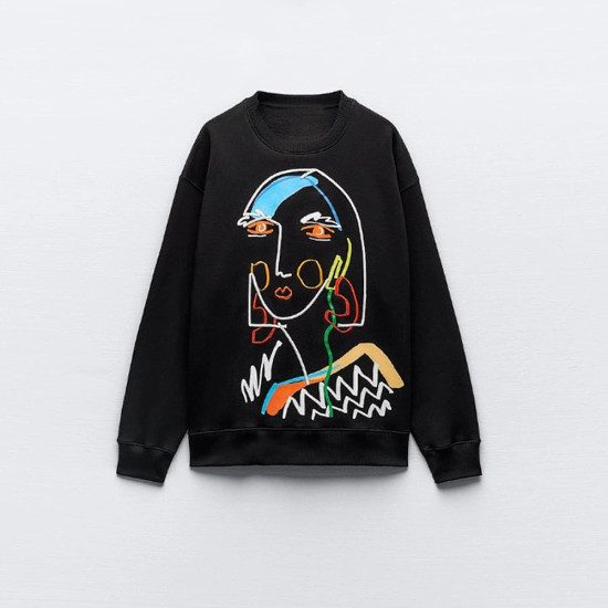 Brooke Black Printed Outerwear Long Sleeve Winter Sweater Brooke Black Printed Outerwear Long Sleeve Winter Sweater