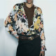 Priya Black Floral Jungle Satin Collared Long Sleeve Blouse Priya Black Floral Jungle Satin Collared Long Sleeve Blouse