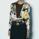 Priya Black Floral Jungle Satin Collared Long Sleeve Blouse