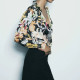 Priya Black Floral Jungle Satin Collared Long Sleeve Blouse Priya Black Floral Jungle Satin Collared Long Sleeve Blouse