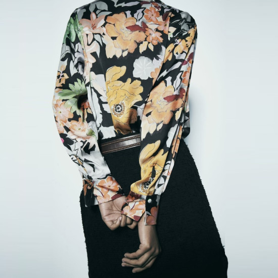 Priya Black Floral Jungle Satin Collared Long Sleeve Blouse Priya Black Floral Jungle Satin Collared Long Sleeve Blouse