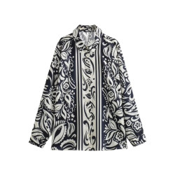 Daisy Paisley Floral Black White Long Sleeve Blouse