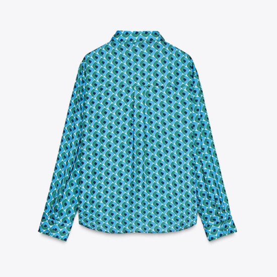 Shania Geometric Blue Green Printed Long Sleeve Blouse Shania Geometric Blue Green Printed Long Sleeve Blouse