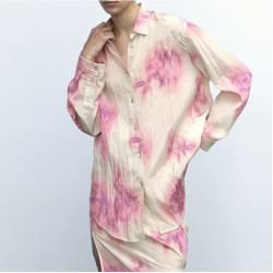 Grace Soft Pink Sakura Floral Long Sleeve Oversize Blouse