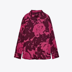 Calla Red Floral Design Long Sleeve Blouse