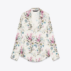 Irene Floral Silk Satin Long Sleeve Blouse