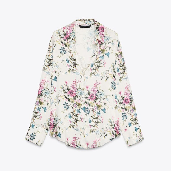 Irene Floral Silk Satin Long Sleeve Blouse Irene Floral Silk Satin Long Sleeve Blouse