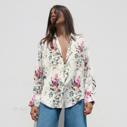 Irene Floral Silk Satin Long Sleeve Blouse