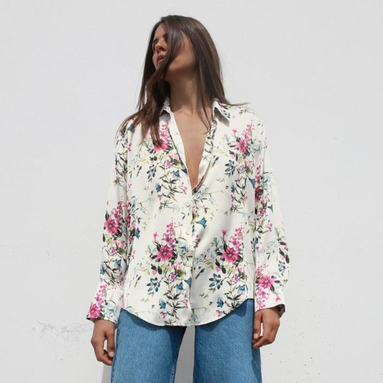 Irene Floral Silk Satin Long Sleeve Blouse Irene Floral Silk Satin Long Sleeve Blouse