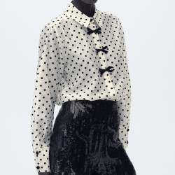 Naomi Bow-tie Polka-dot Off-white long sleeve blouse