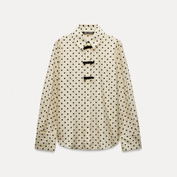 Naomi Bow-tie Polka-dot Off-white long sleeve blouse