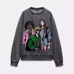 Carie Printed Friends Grey round Neckline Long Sleeve Sweatshirt