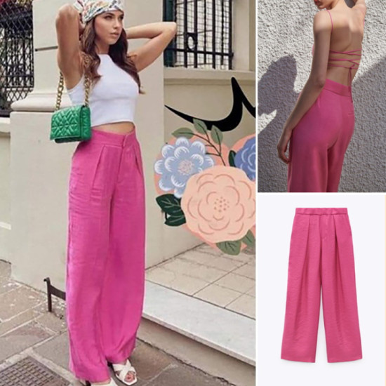 Alex High-Waist Straight Cut Pink Pants Alex High-Waist Straight Cut Pink Pants