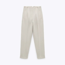 Fateha Lapel High Waisted Slim Pants-Beige