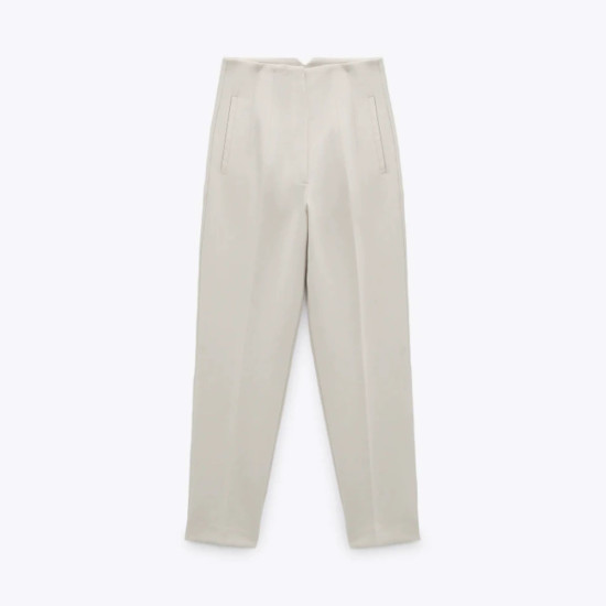 Fateha Lapel High Waisted Slim Pants-Beige