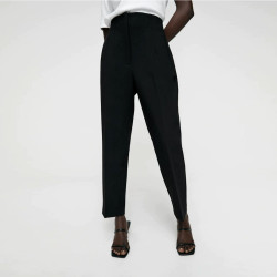 Fateha Lapel High Waisted Slim Pants-Black