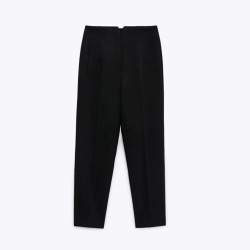 Fateha Lapel High Waisted Slim Pants-Black