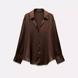 Rubia Dark Brown Plain Long Sleeve Blouse