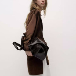 Rubia Dark Brown Plain Long Sleeve Blouse