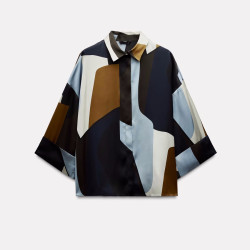 Adira Silk Satin Multicolor Stitched Textured Long Sleeve Blouse