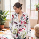 Vivy Silk Satin White Tie-Dye Floral Long Sleeve Blouse Vivy Silk Satin White Tie-Dye Floral Long Sleeve Blouse