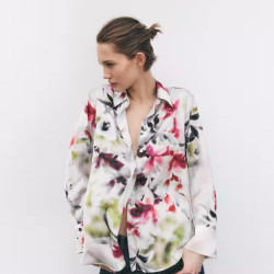 Vivy White Tie-Dye Floral Long Sleeve Blouse