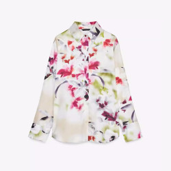 Vivy White Tie-Dye Floral Long Sleeve Blouse