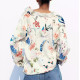Rohani Floral Soft Satin Off-White Floral Motifs Collared Neckline Long Sleeve Blouse