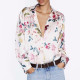 Fatin Floral Satin Pink Floral Motifs Collared Neckline Long Sleeve Blouse