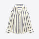 Qistina Silk Satin White With Blue Stripe Collared Office Work Long Sleeve Blouse