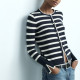 Sylvia Black With White Stripe Long Sleeve Sweater Outerwear Button Neckline Sylvia Black With White Stripe Long Sleeve Sweater Outerwear Button Neckline