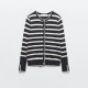 Sylvia Black With White Stripe Long Sleeve Sweater Outerwear Button Neckline Sylvia Black With White Stripe Long Sleeve Sweater Outerwear Button Neckline