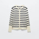 Sylvia White With Black Stripe Long Sleeve Sweater Outerwear Button Neckline Sylvia White With Black Stripe Long Sleeve Sweater Outerwear Button Neckline
