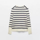 Sylvia White With Black Stripe Long Sleeve Sweater Outerwear Button Neckline Sylvia White With Black Stripe Long Sleeve Sweater Outerwear Button Neckline