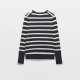 Sylvia Black With White Stripe Long Sleeve Sweater Outerwear Button Neckline