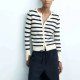 Sylvia White With Black Stripe Long Sleeve Sweater Outerwear Button Neckline