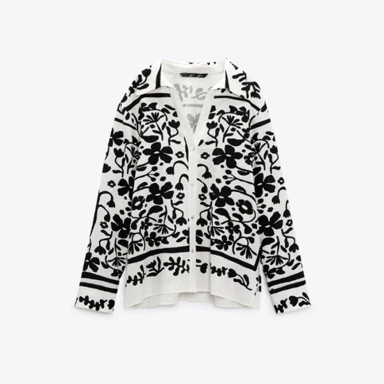 Aufa White and Black Floral Long Sleeve Blouse Aufa White and Black Floral Long Sleeve Blouse