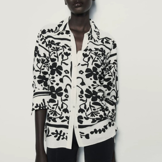 Aufa White and Black Floral Long Sleeve Blouse Aufa White and Black Floral Long Sleeve Blouse