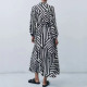 Safiya Black White Geometric Long Sleeve Dress with belt Safiya Black White Geometric Long Sleeve Dress with belt