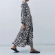 Safiya Black White Geometric Long Sleeve Dress with belt Safiya Black White Geometric Long Sleeve Dress with belt
