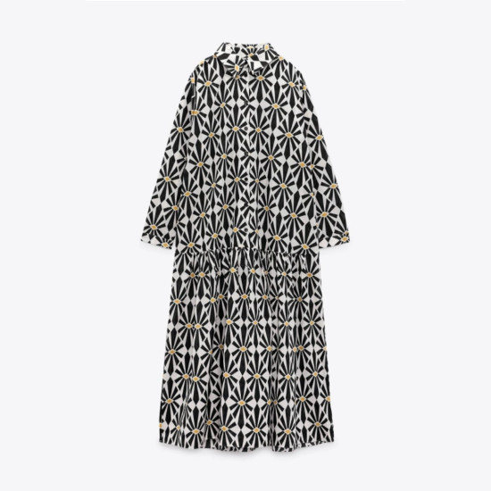 Serene Floral Printed Black White Long Sleeve Dress Serene Floral Printed Black White Long Sleeve Dress