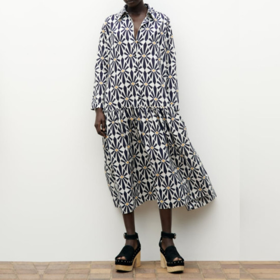 Serene Floral Printed Black White Long Sleeve Dress Serene Floral Printed Black White Long Sleeve Dress
