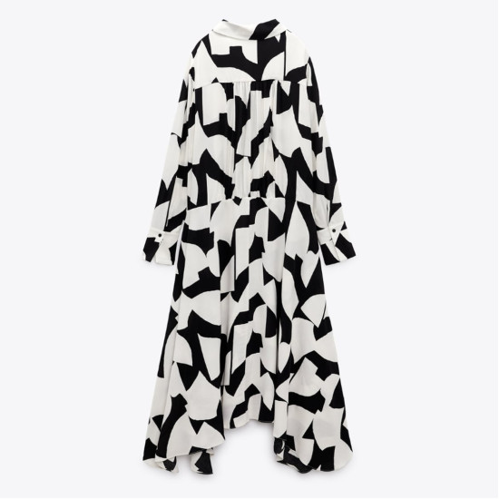 Audrey Black White Geometric Pattern Summer Dress