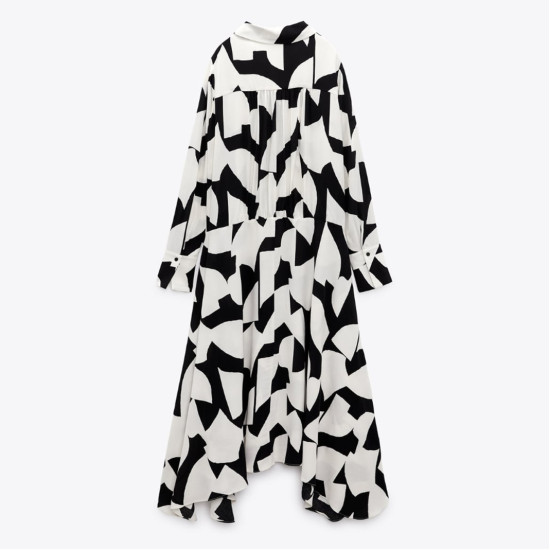 Audrey Black White Geometric Pattern Summer Dress Audrey Black White Geometric Pattern Summer Dress