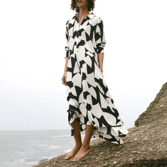 Audrey Black White Geometric Pattern Summer Dress Audrey Black White Geometric Pattern Summer Dress